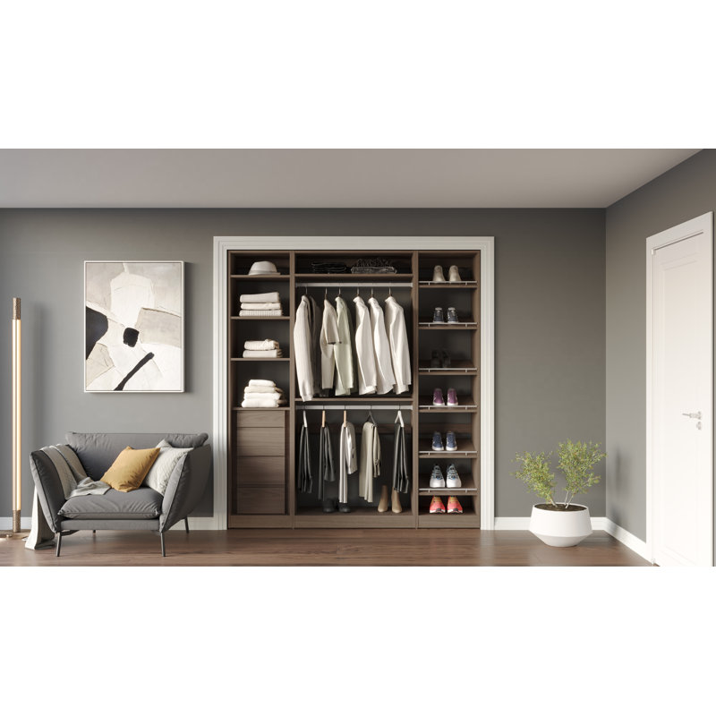 Closet System Reach-In Sets 18/36/18 Inches, 84"H x 72"W x 16"D, Brown