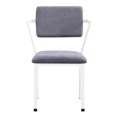 Chaise de bureau grise et blanche, dossier haut, siège fixe avec coussin rembourré, structure en métal, revêtement en tissu, bordure industrielle, finition attrayante de la chaise, siège, coussin, fabrication