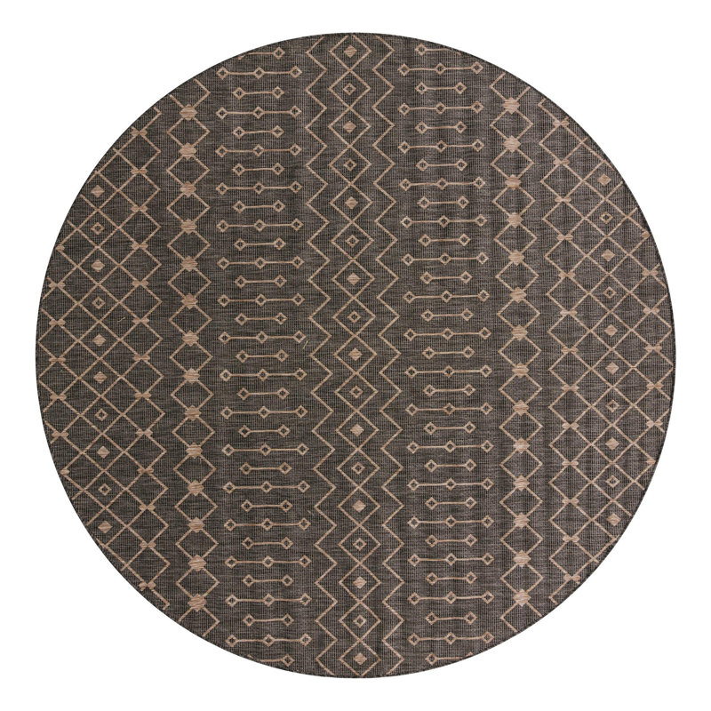 Tapis intérieur / extérieur gris anthracite Leyla, Rond 10 pi 8 po