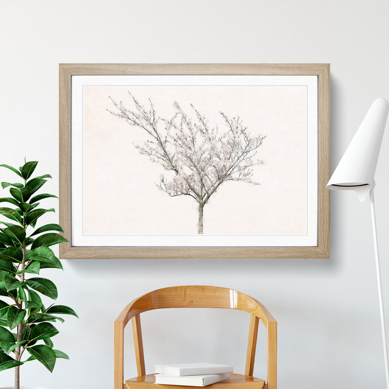 A Pink Cherry Blossom Tree - Picture Frame Painting Print, 45cm H x 63cm W x 2cm D, Oak