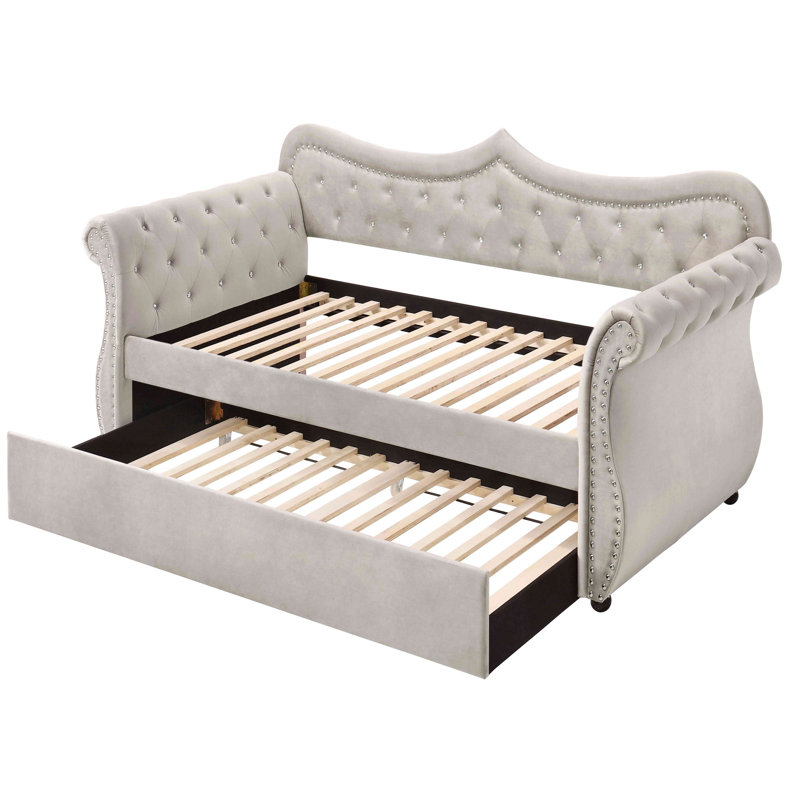 Lit de jour rembourré avec couchette, Beige