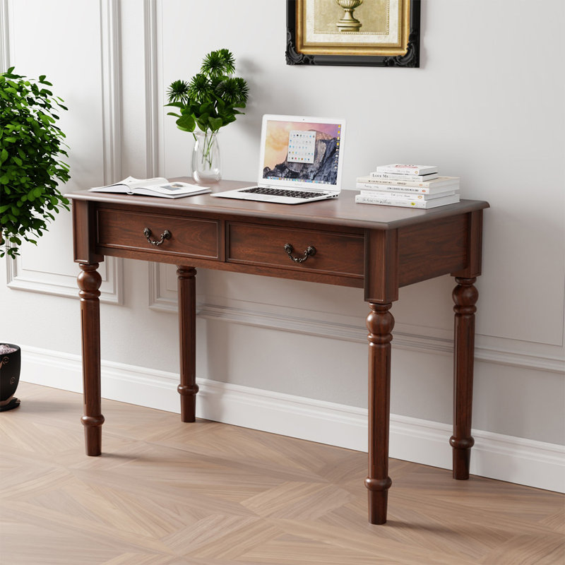 Bureau d'écriture rectangulaire en bois massif avec tiroirs Nut-brown, Nut-brown, 29.92"H*31.5"W*19.69"D