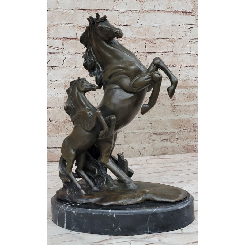 Adulte et bébé, cheval, poney, double élevage de chevaux, statue en bronze