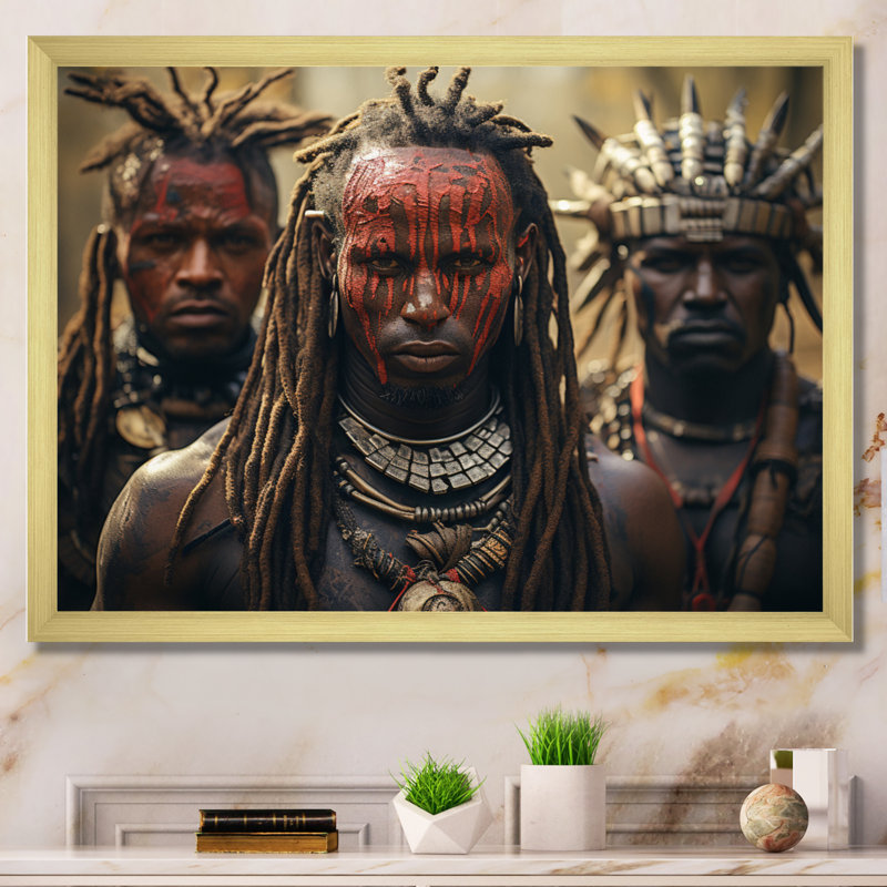 Chavonne African Tribes Kalenjin Warriors On Canvas Print, 24" H x 32" W x 1" D, Gold Single Picture Framed