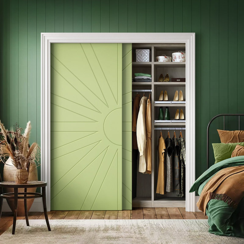Panelled Manufactured Wood Double Sliding Closet Doors, Sage Green, 84" x 84"
