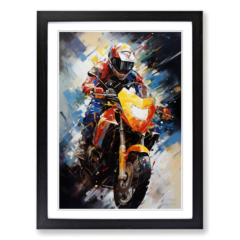 XYZ-FRM-V1223-4568 Motorbike Abstract - Single Picture Frame Print on Wood, 34cm H x 25cm W x 2cm D, Black 
