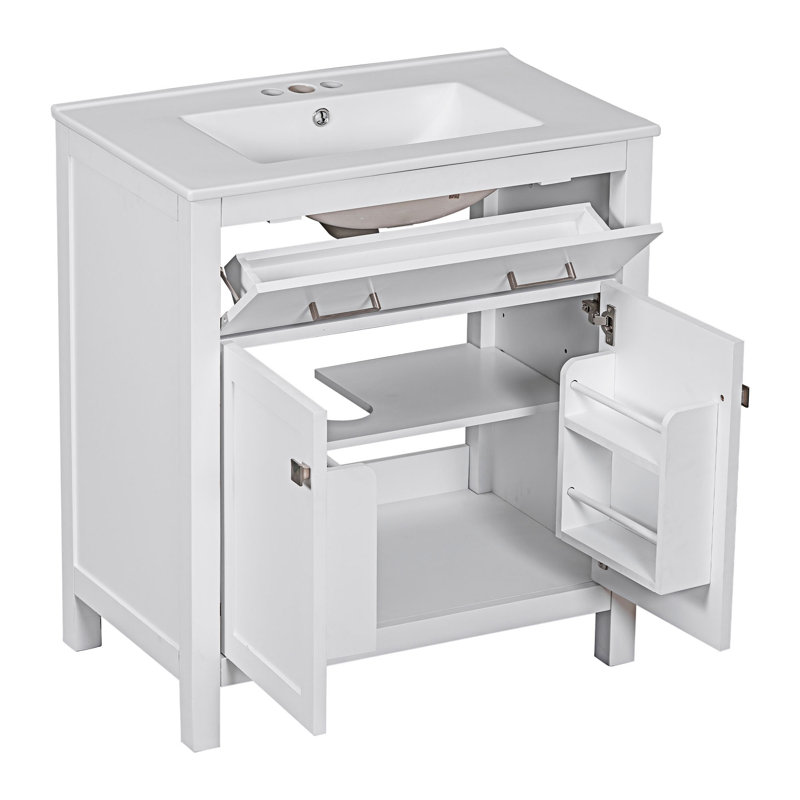 Ensemble de meuble-lavabo double, Argent argent, Blanc