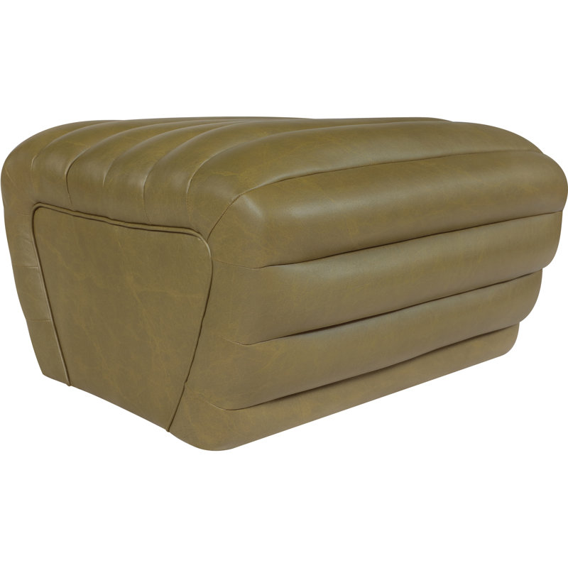 Vega Leather Ottoman, Olive Vegan Leather