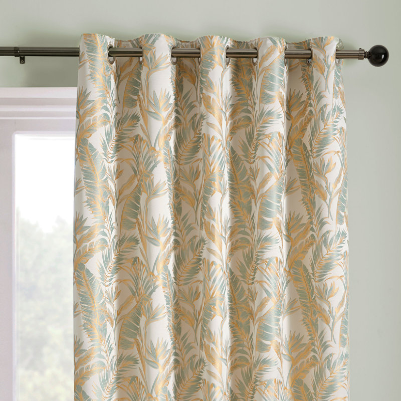 Paradise Palm 100% Polyester Pair of Eyelet Curtains, Duck Egg, Width 168 x Drop 137 cm