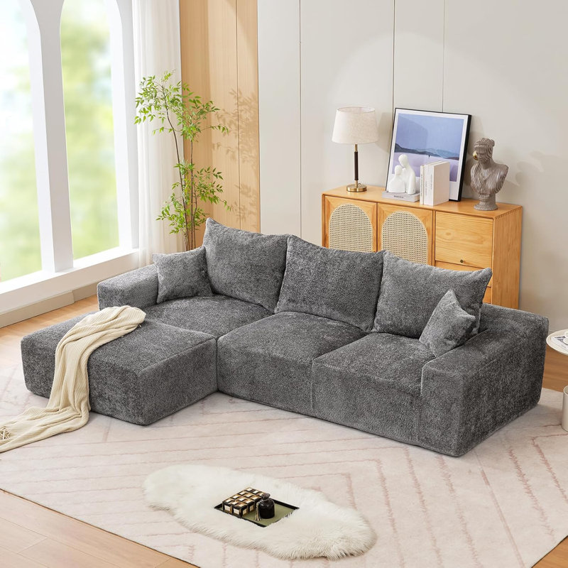 Canapé modulaire modulaire avec méridienne et canapé-lit, canapé Cloud surdimensionné pour 4 personnes, tissu chenille lavable avec coussins, canapé convertible en L sans assemblage pour le salon ou la chambre à coucher