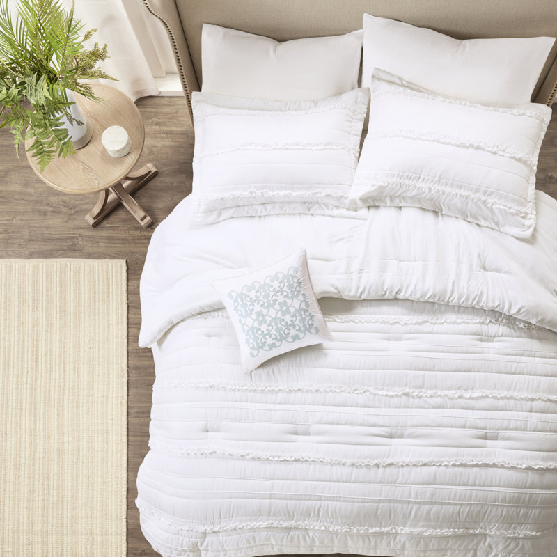 Édredon blanc très grand avec 5 éléments en microfibre, volant et pièce à volants, très grand