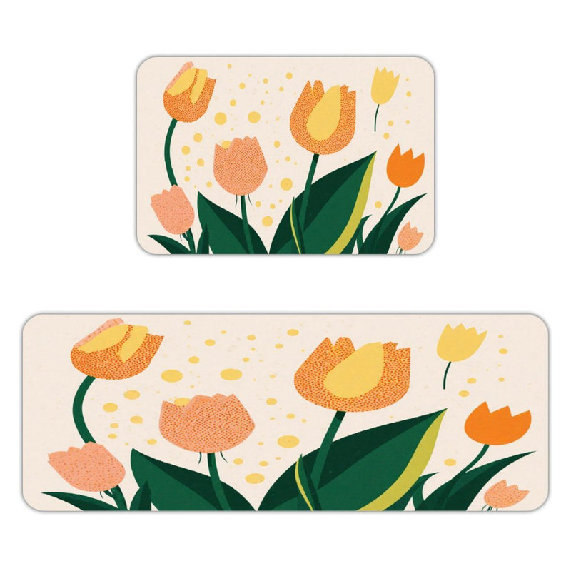 Ensemble de 2 tapis de cuisine tulipes orange