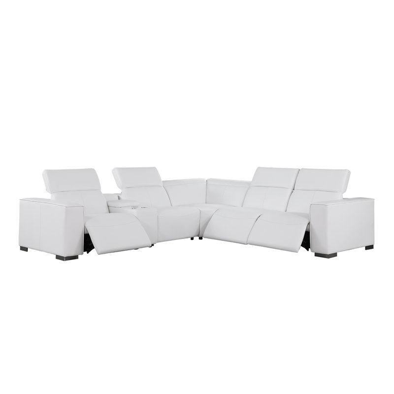 Canapé modulaire luxueux en cuir véritable 6 pièces avec 3 sièges inclinables électriques et appui-tête électrique, Blanc