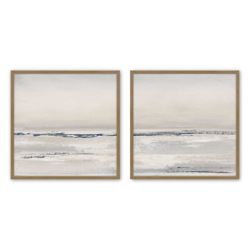 Ethereal Tide Set of 2 Print on Archival Matte Paper in Frame, Brushed Gold, 17.75" H x 17.75" W