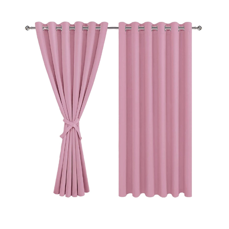 Grayish White Polyester Room Darkening Grommet Curtain Panels, 63" x 70"