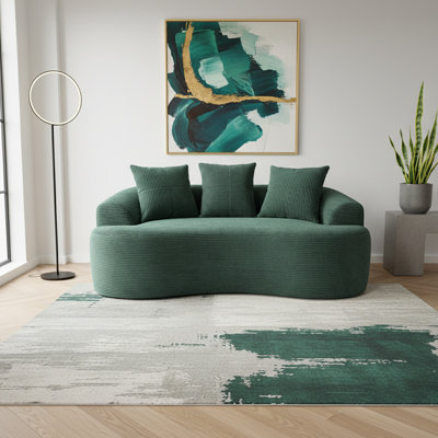 Causeuse incurvée 65,35 po avec coussins à ressorts ensachés pour siège moelleux, petit espace avec 3 coussins décoratifs, aucun assemblage requis