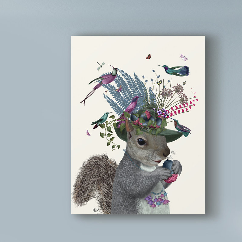 «Squirrel Bird Keeper and Blue Acorns», impression sur toile tendue, H 19 po x l 14 po x P 2 po
