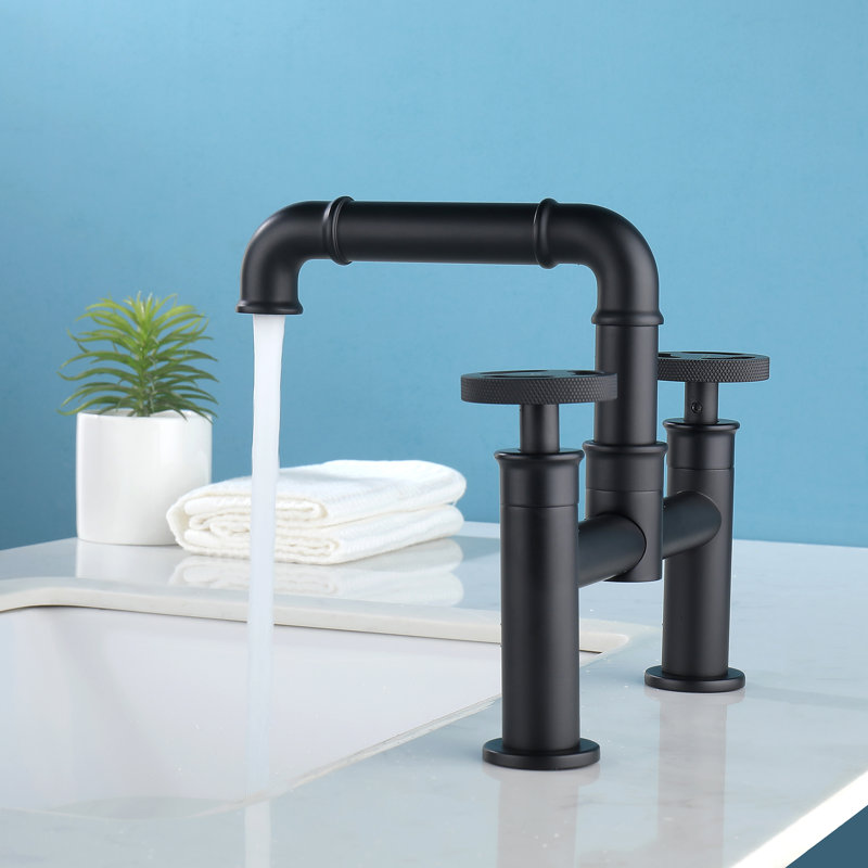Robinet de lavabo de salle de bain pont industriel à deux poignées avec bec pivotant à 360 °