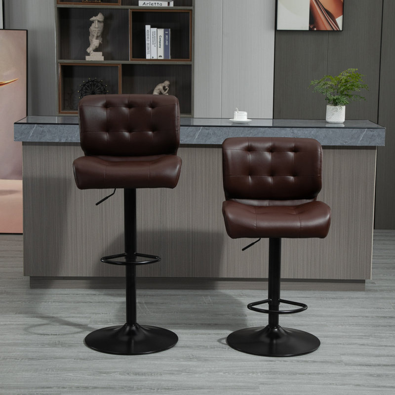 Homcom Bar Height Bar Stools Set Of 2 With Adjustable Seat, Thick Padded Cushion And Metal Footrest For Home Bar