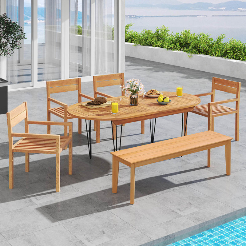 Fauteuil de salle à manger d'extérieur 1 pièce en bois de teck avec assise et dossier à lattes
