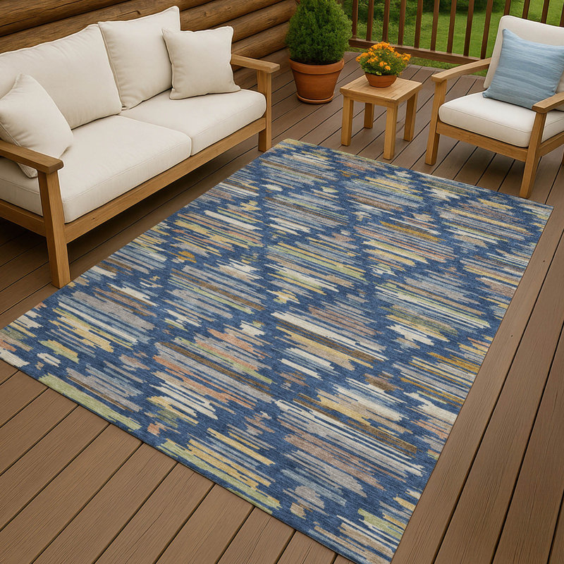 Machine Washable Indoor/Outdoor Chantille ACN2502 Southwest Rug, Navy, 9' x 12'