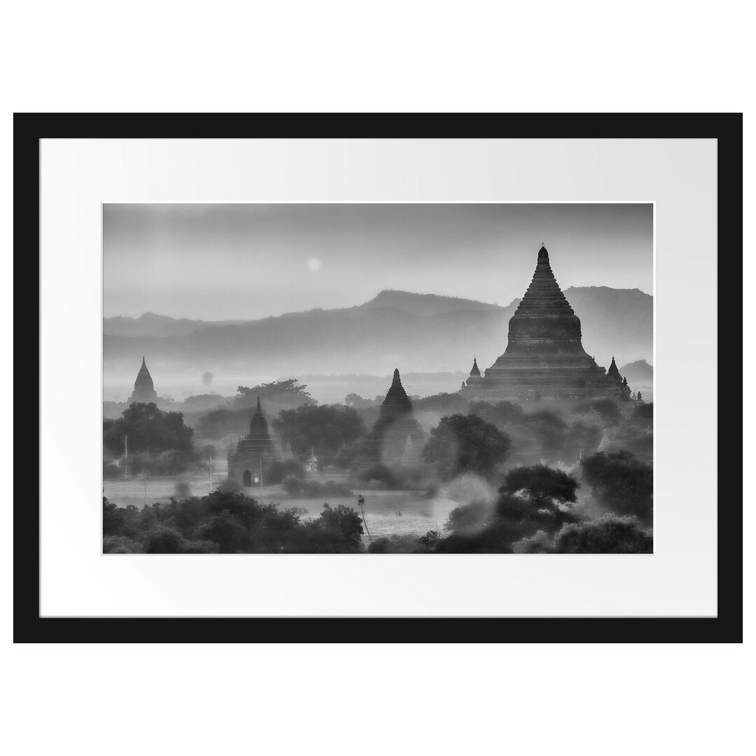 Gerahmtes Poster Buddha Tempel im Sonnenuntergang