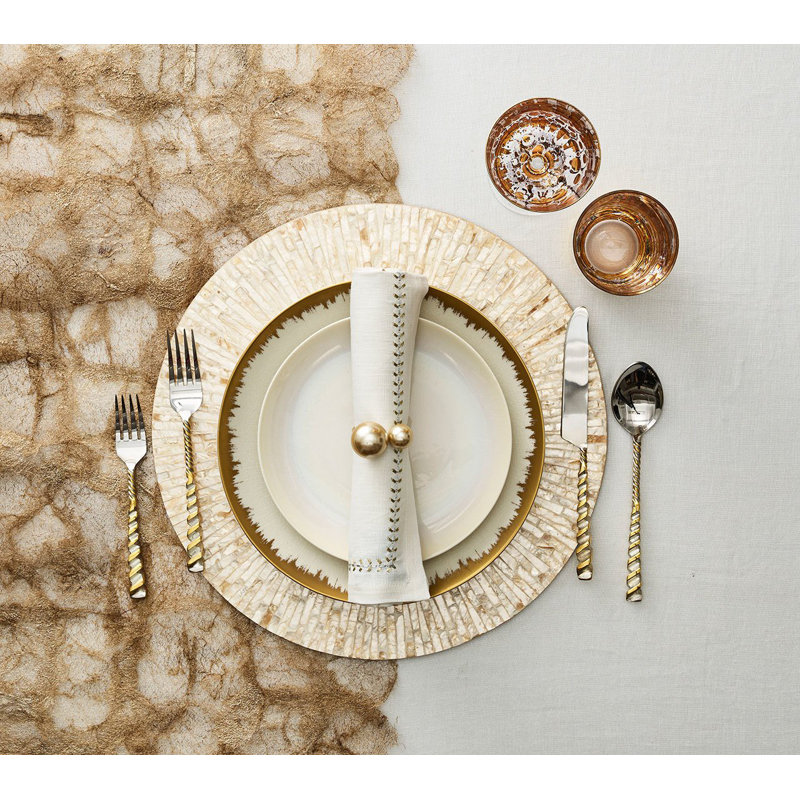 Herringbone Linen Napkin, White/Gold/Silver