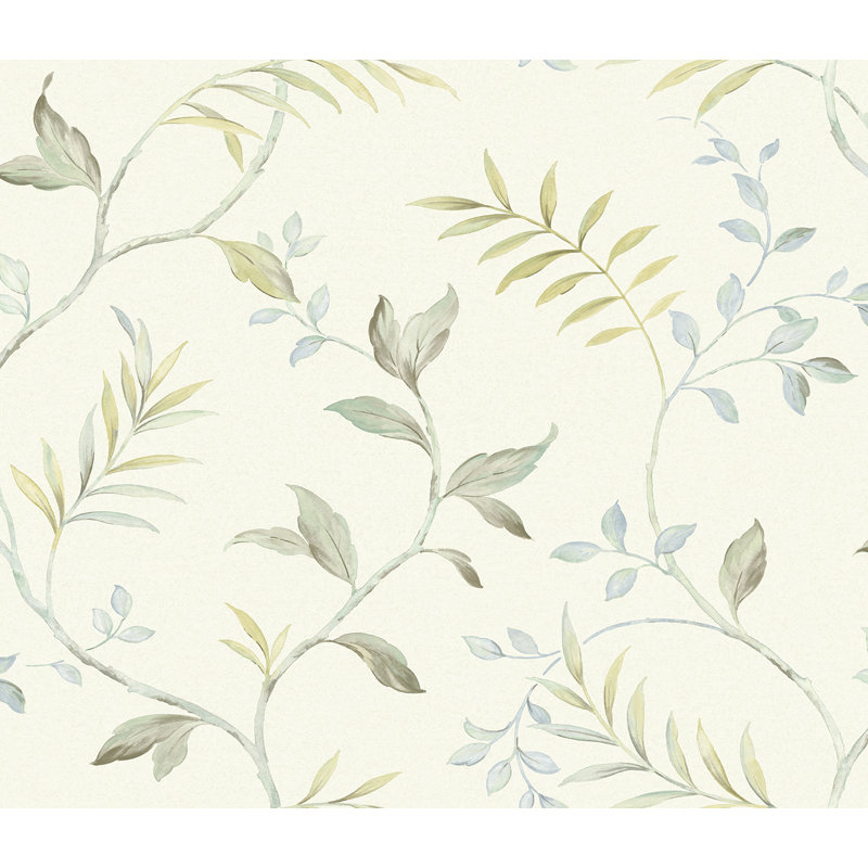 Seabrook Designs Vert Branch Trail Unpasted Wallpaper, Metallic Blue Dusk/Sea Grass