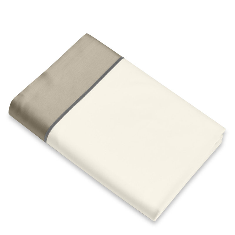 Luna Flat Sheet, Ivory/Khaki, Queen Flat Sheet