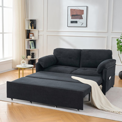 Convertible Pull Out Sofa Bed Queen Size, 3-In-1 Convertible Sleeper Couch With Thicked Cushions And Side Storage,Multi-Functional Chenille Loveseat Sofa