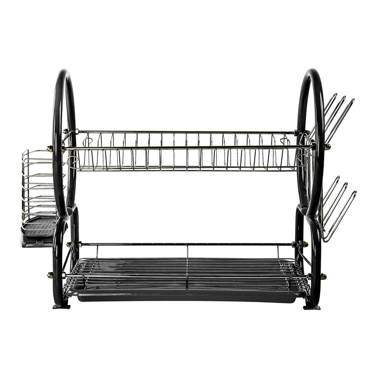 SQ Professional Two Tier Dish Rack with Drip Tray Rinse Basket