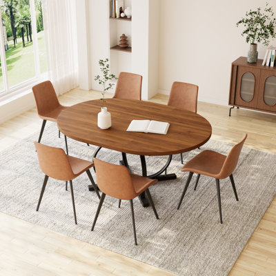 59''Round Dining Table Set, Mid Century Modern Round Dining Table For 4-6 Person