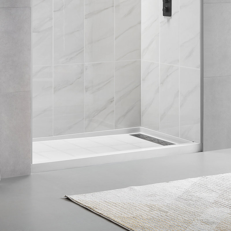Base de bac de douche à seuil simple 60 po x 32 po avec couvercle de drain inclus, conception antidérapante, Oui