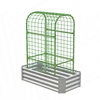 2-in-1 Raised Garden Bed with Trellis - 59" Tall Arch Planter Box for Climbing Plants, Outdoor Galvanized Metal Gardening Bed for Vegetables, Fruits, Flowers