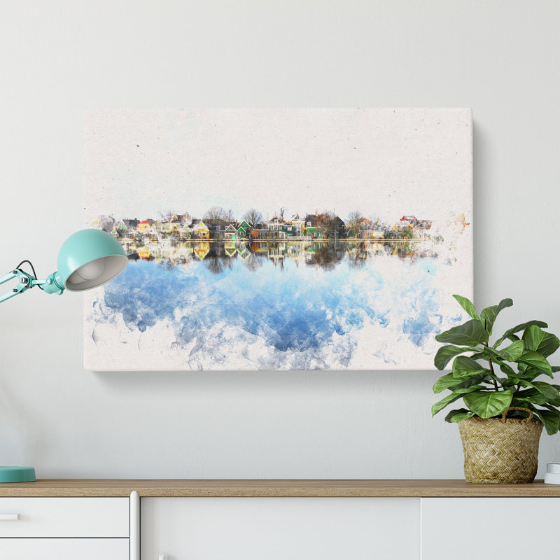 Row Of Houses In The Netherlands Watercolour - Wrapped Canvas Print, 50cm H x 76cm W x 3cm D