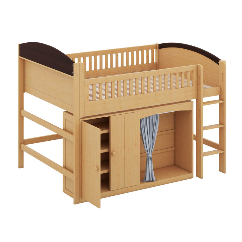 Loft Bed With Storage Cabinet, Wood Loft Bed Frame With LED Light & Wardrobe, Wood/Espresso, Full