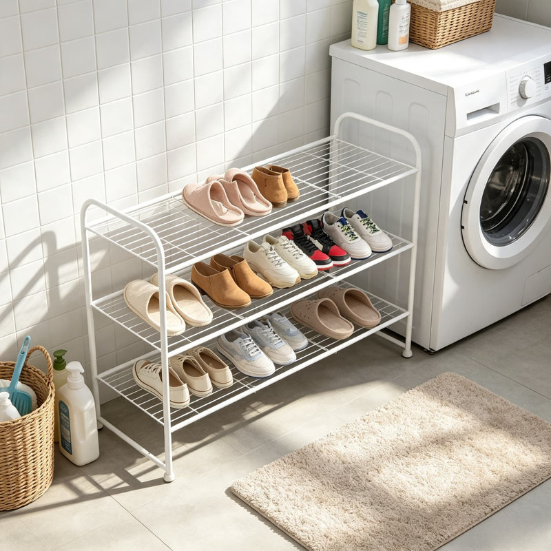 Range-chaussures en métal empilable à 3 niveaux pour placard, entrée et chambre à coucher - Organisateur de rangement de chaussures durable avec grille métallique pour espadrilles, bottes et appartements