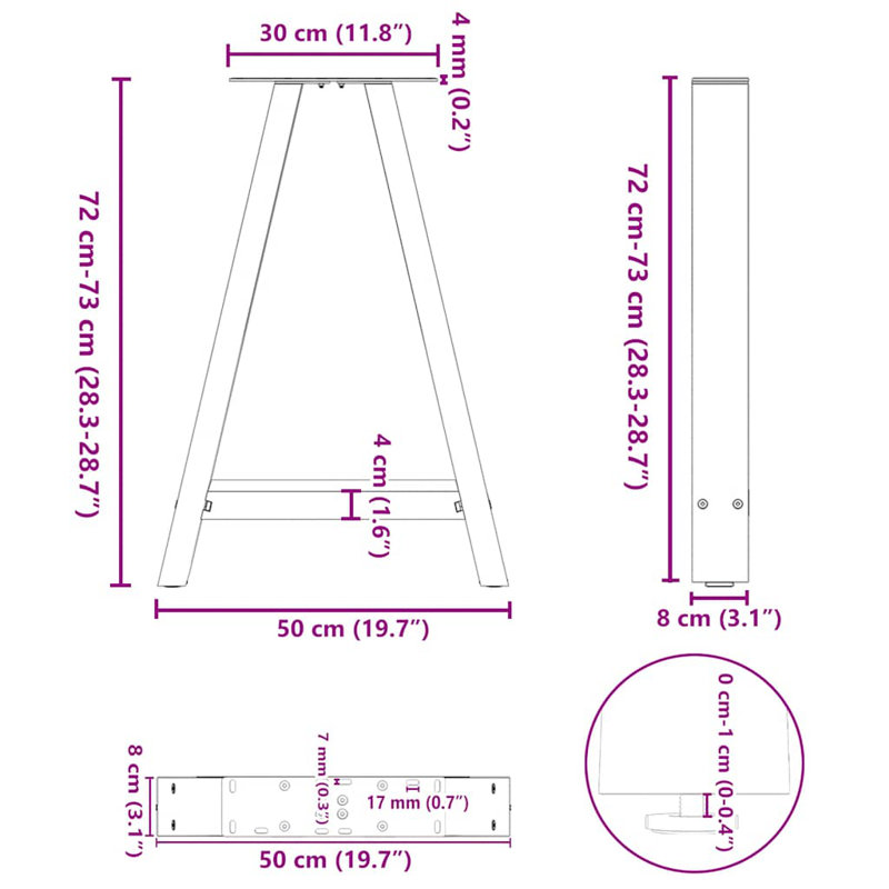 Sarbash Table Leg, 73cm H x 50cm W, Black