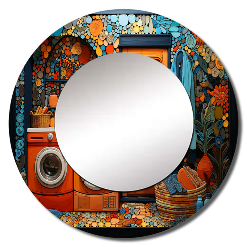 Laundry Popart Room - Bath & Laundry Round Mirror Wall Decor, 23 po x 23 po