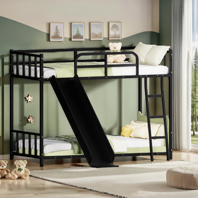 Lit superposé en métal avec glissade, teinte noire, peu encombrant pour les petites chambres à coucher, garde-corps, glissière à assemblage rapide, espaces compacts d'apparence, lit superposé, facile à compléter