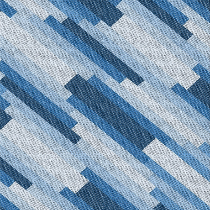 Tapis bleu/blanc à motifs, Carré 5 pi