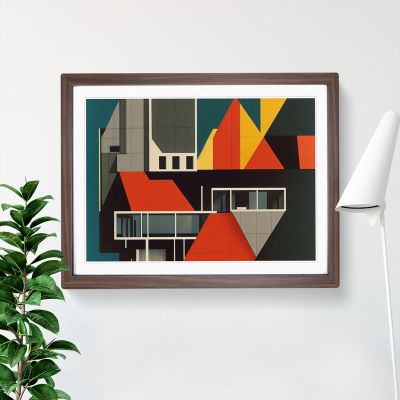 Bauhaus Architecture Vol.4 Abstract 1 Piece Single Picture Frame Wall Art, 34cm H x 46cm W x 2cm D, Walnut