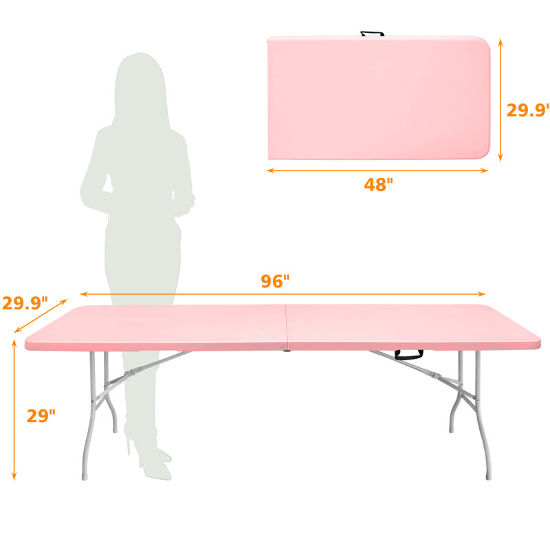 Table de camping portative rose de 8 pi - Pique-nique, fêtes, pique-nique pliable imperméable, fête, portable, imperméable, charge élevée