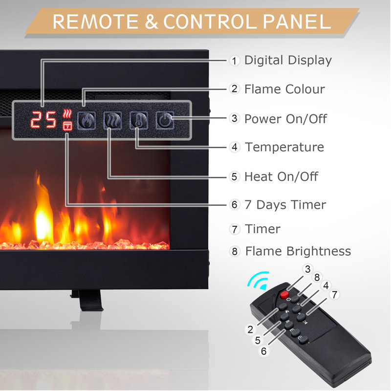 FLAMEKO Dilton 3-in-1 Electric Fireplace with Logs & Crystals, 9 Colour Flame Effect, Media Wall Compatible, 1.8kW Heater