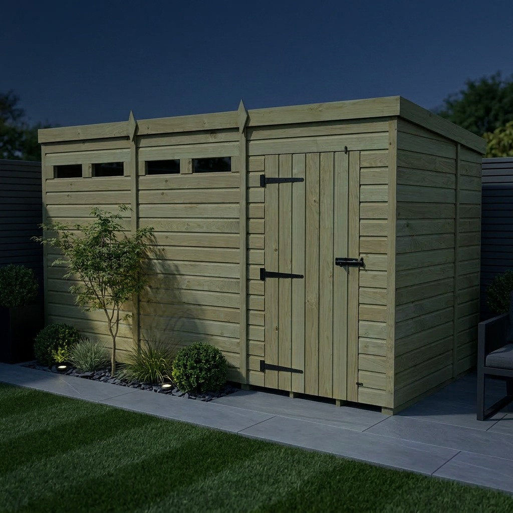 Total Sheds 12ft x 6ft Security Pent Shed - Heavy-Duty Hasp Staple Anti-Tamper - Pressure Treated Timber - UK Manufactured