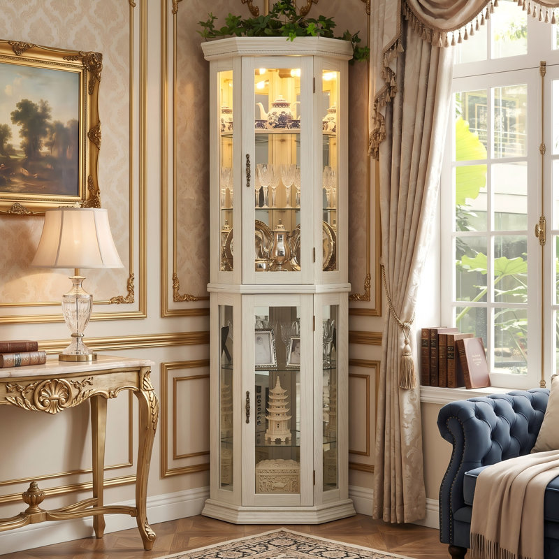 Vitrine d'angle éclairée blanche, Blanc
