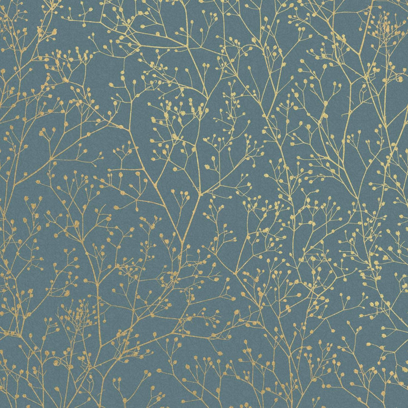 Clarissa Hulse Gypsophila Metallic Floral Wallpaper, Blue/Golden