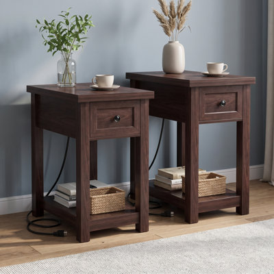 Narrow Side Table With Drawer And Shelves