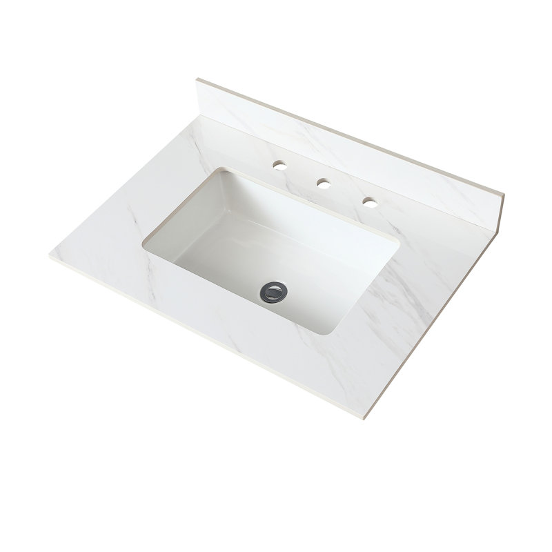 31 po Meuble-lavabo pour salle de bain en pierre frittée blanc, 32"