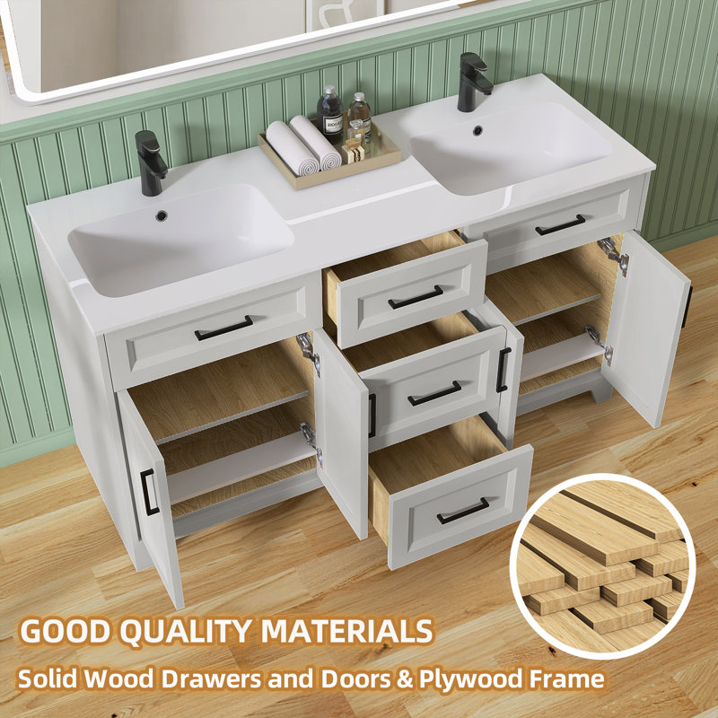 Meuble-lavabo double 60 po Elze, Gris